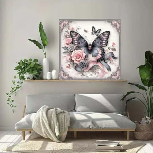 ZHUDENGXJL Butterfly Flower Diamond Art Kits for Adults,5D Diamond Painting Kits Gem Art Kits,DIY Full Round Drill Diamonds Dots with Crafts Kits fo Adults,Home Wall Decor 13.78 X 13.78Inch - color: DZ906