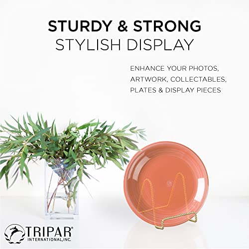TRIPAR Decorative Twisted Wire Stand, Brass Display (2 Inch Depth) Tabletop Easel Sleek & Modern Look - Perfect for Books, Plates, Photos & More - color: Brass, size: 2 Inch