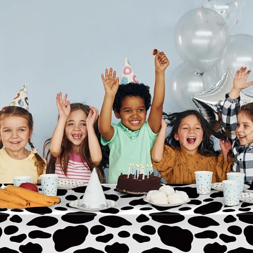 Kochorie 2 Packs 108 x 54 Inch Cow Print Tablecloths, Disposable Black and White Cow Print Table Cloth, Waterproof Cow Themed Plastic Table Cover for Farm Animal Birthday Baby Shower Party Decor - style: Cow Print