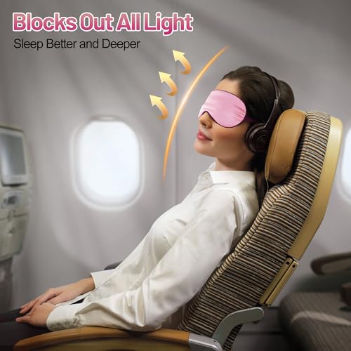 Silk Sleep Mask, Blackout Eye Mask for Sleeping with Adjustable Strap - color: Rose Pink