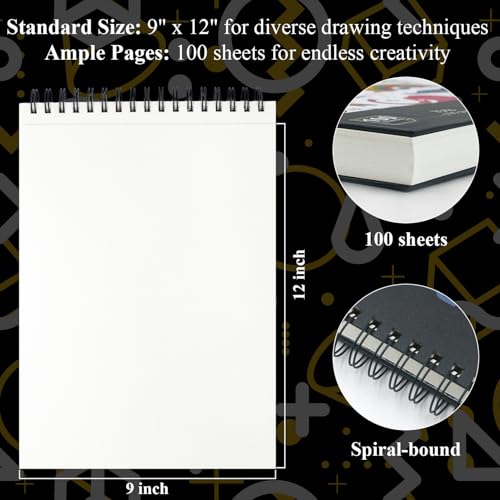 Fuxi Sketch Book for Kids, 9" x 12" Kids Sketch Pad, 100 Sheets_73lb/120gsm | Top Spiral Sketchbook for Kids, Acid-Free Thick White Drawing Paper for Kids, Craft Activities, Art Supplies for Kids 9-12 - color: Satind Black, size: 9" x 12" (Pack of 1)