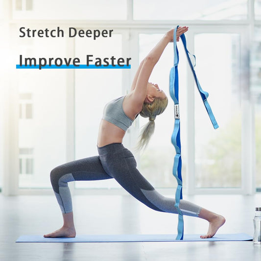 Stretching Strap Yoga Strap with Loops for Physical Therapy, Non-Elastic - color: Light Blue