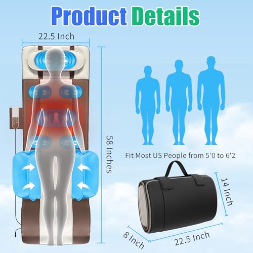 Full Body Massage Mat, 3D Body Stretching & Lumbar Traction, Back Heating, Traction Up & Down, Curve Stretch, Twist Left & Right, 4 Modes 3 Intensities 3 Heat Levels, PU Leather, Foldable, Fit 5'1-6'0