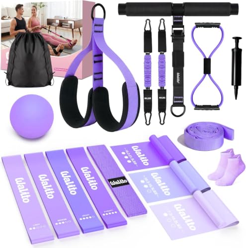 WALITO 15 PCS Pilates Kit, Adjustable Pedal Resistance Band with Handle, Figure 8 Resistance Band for Exercise Women, At Home Workout Equipment Set with Yoga Ball & Booty Bands for Full Body Gym - color: purple