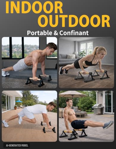 Push Up Bars 2PCS, Wooden Parallettes for Calisthenics Training | Non-Slip Base, 550 LBS Capacity, Stable Metal Structure, Solid Wood Handle, Upper Body Strength Training
