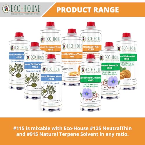 Eco House 115 Xtra Mild Paint Thinner – Citrus Scent, Low Odor, Safe Alternative to Turpentine – Eco-Friendly Solvent for Oil Paints, Natural Resins & Varnishes – 3.78L (1 Gallon) - size: 128 Fl Oz (Pack of 1)