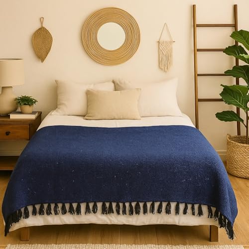Open Road Goods Solid Color Mexican Yoga Blanket – Large Handwoven Throw for Yoga, Beach, Camping or Home – Soft and Durable Cotton Blend - color: Slate Blue Blanket