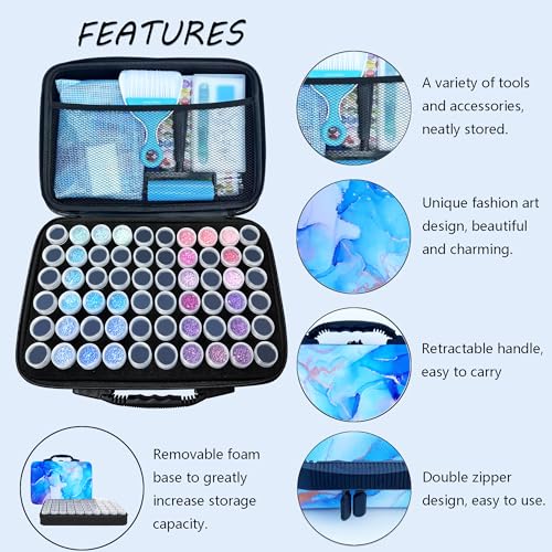 Muzagroo Art Diamond Painting Storage Containers 60 Slots Diamond Art Storage Box with Accessories and Tools Portable Shockproof Organizer Case for Diamond Painting Kits M (Blue-Deluxe) - color: Blue-Deluxe Set, size: 60 Jars