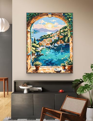 ZRIZQ Landscape Paint by Numbers Kit for Adults Beginner,Scenery,16x20 | Full set with wooden brushes,rolled canvas,rich paints.Calming activity.Beginner friendly.Just open and paint. - color: 16"X20"Rolled Canvas(Frameless)-Landscape 13