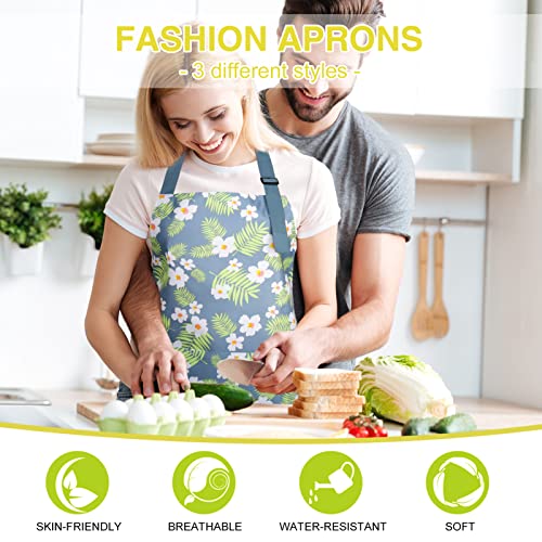 BOUMUSOE 3 Pack Floral Aprons with Pocket, Blooming Womens Aprons | Waterproof Adjustable Cooking Aprons for Kitchen Gardening and Salon - color: Orange, Green, Yellow