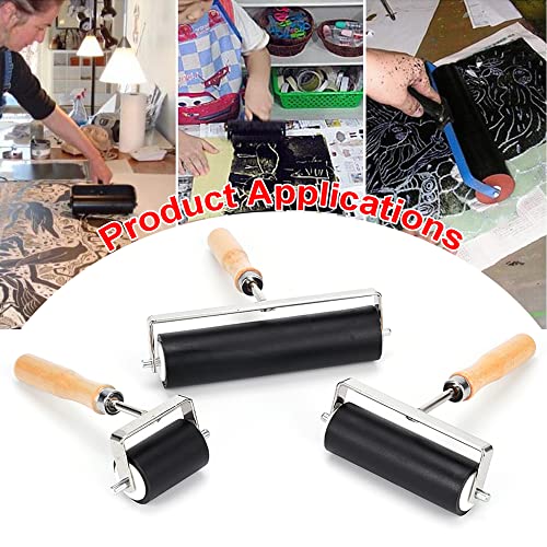 3 Pack Rubber Roller - Brayer Rollers with 3 Size for Crafting Brayer Rollers for Printmaking Brayer Tool Paint Brush Ink Applicator Art Craft Oil Painting Tool (2.4 inch,4 inch,5.9 inch)