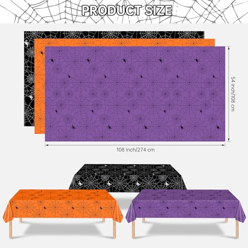 3 Pcs Halloween Tablecloth - Multicolor Spider Web Table Cloths, Disposable Rectangle Plastic Spiderweb Table Cover for Halloween Party Decorations Supplies Favors Tables Decor, 108 x 54 Inch - color: Halloween