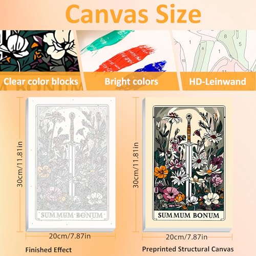 Mandun Tarot Paint by Numbers Kit for Adults, 3 Pack, 7.8x11.8 inch | DIY Painting Kits Crafts for Adults, Relieve Stress, Frame Canvas, Wooden Easel, Gift Box, Home Wall Decor - color: 3 Pack Tarot02