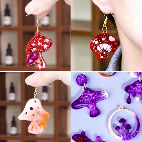 3 Pack Mushroom Earring Molds – Premium Silicone Resin Jewelry Molds (35 Unique Designs) with 200Pcs Ear Hooks & Jump Rings, DIY UV Epoxy Resin Casting Kit for Earrings, Pendants & Keychains