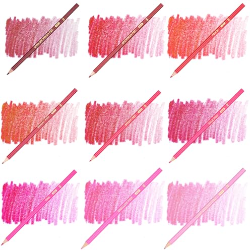 Red Pink Colored Pencils,Oil Based Wooden Colored Pencil Set for Adults Coloring Books Drawing Sketching Art Supplies 24 Color - color: Red