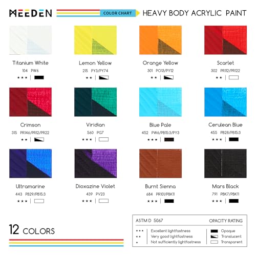 MEEDEN Heavy Body Acrylic Paint: Satin Finish 12 x 60ml (2 oz) Tubes Set | Basic Paint Color Set for Adults, Rich Pigment Halloween Art Craft Paints for Fabric Rock Canvases Pumpkin Painting - color: 12 Colors, size: Set