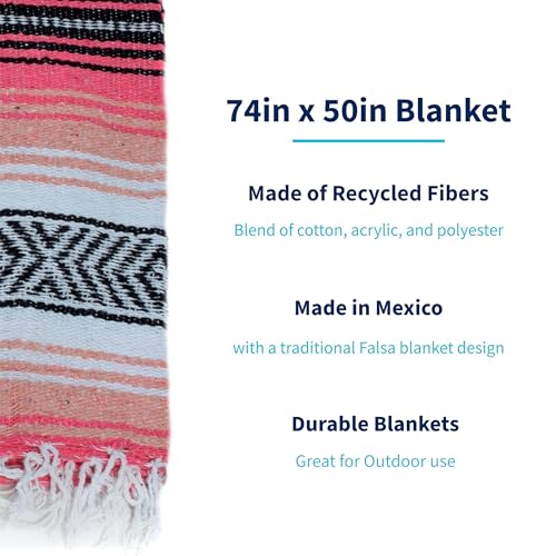 La Montana Bulk Falsa Mexican Blanket, 4 Pack, Coral/Melon/White - color: Coral/Melon/White