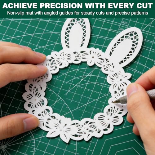 A3 Self Healing Cutting Mat Set, 5 Pack Double-Sided PVC Cutting Mats for Crafts with Inch, Metric, and Angle Guides for Sewing, Quilting, and DIY Cutting
