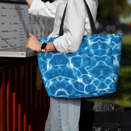 Large Beach Bag for Women Waterproof Foldable Travel Shoulder Tote Bag with Pocket for Weekender Pool Vacation - color: Water Blue