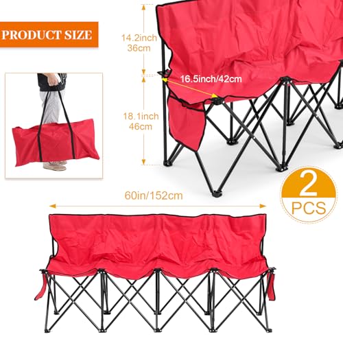 Kigley 2 Pack 4 Seat Folding Soccer Bench, Portable Sports Bench with Carry Bag and Side Pockets, 8 Person Sideline Chairs for Football Basketball Camping Practice Games(Red) - color: Red
