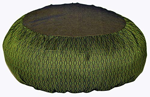 Meditation Cushion Zafu Pillow Buckwheat Fill - Global Weave Fabric Green - color: Green