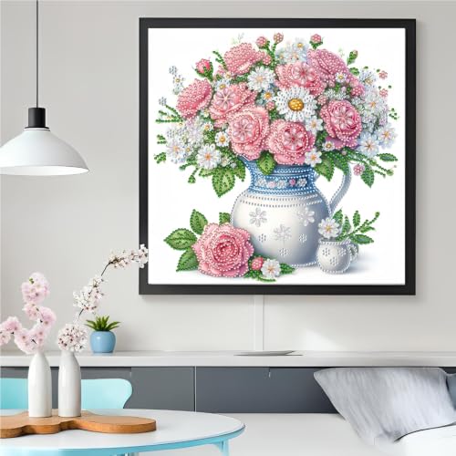 5D Partial Special Shaped Diamond Art Kit Daisy Flower Vase Shiny Bright Rhinestone Diamond Painting Craft for Beginners Perfect Handmade Gift 11.8×11.8 Inch - color: AB256