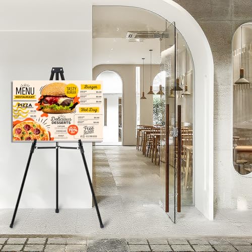 64" Aluminum Telescoping Display Easel, Adjustable Easel Stand, 1pc | Adjustable Height, Portable Floor&Tabletop Easel for Signs, Artwork, Posters, Whiteboard and Painting Display, Black