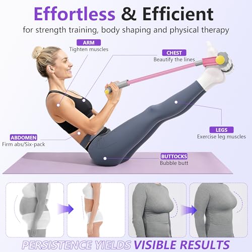 Pedal Resistance Band with Handle, 6-Tube Natural Rubber Exercise Bands - color: Gray & Pink