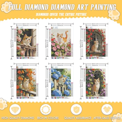 DOTSOPS 5D 6 Pcs Cat Diamond Painting Kits for Adults Diamond Art Kits | Crafts DIY Round Full Drill Painting,Gem Art for Beginner,Home Wall Decor Gift 11.8 x 15.7 Inches - color: kitty