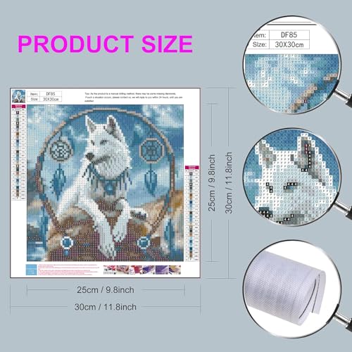 DIYDECORFUN Wolf Dreamcatcher Diamond Art Kits for Adults,Animal Diamond Painting Kit for Begninner,Full Round Drill Wolf 5D Diamond Dots Gem Arts and Crafts Kits for Adults Home Wall Decor 12x12IN - color: QD85