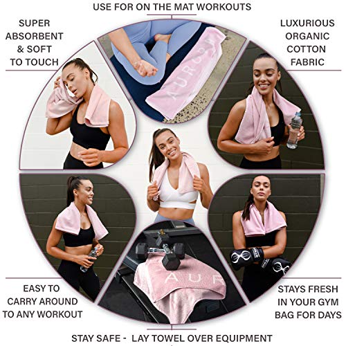 Pink Gym Towel for Women - Organic Cotton Silver Infused Sweat Towel, 500 GSM, 31.5"x15.75" - Soft Absorbent Workout Towel for Gym Yoga Spin and Pilates, Exercise Towel - color: Pastel Pink