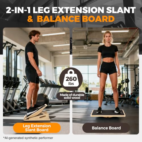 2-in-1 Wooden Balance Board and Slant Board for Adults, 15-35° Angle