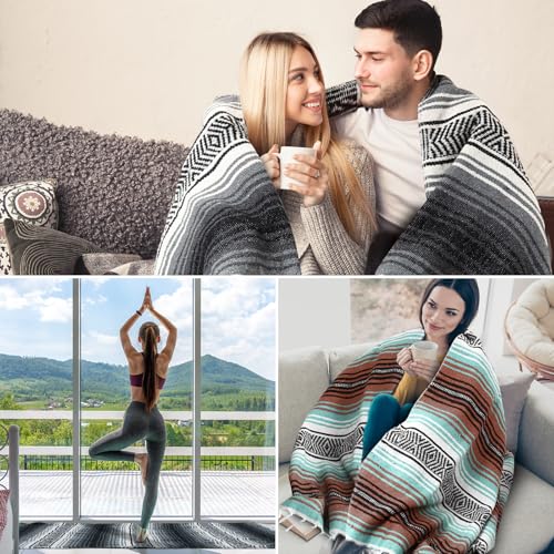 Preboun 4 Pcs Large Mexican Yoga Blanket Pack 45 x 70 Inch Thick Woven Camping Picnic Beach Car Travel Throw Blanket Outdoor Patio Mat Towel - color: Gray, Orange Green
