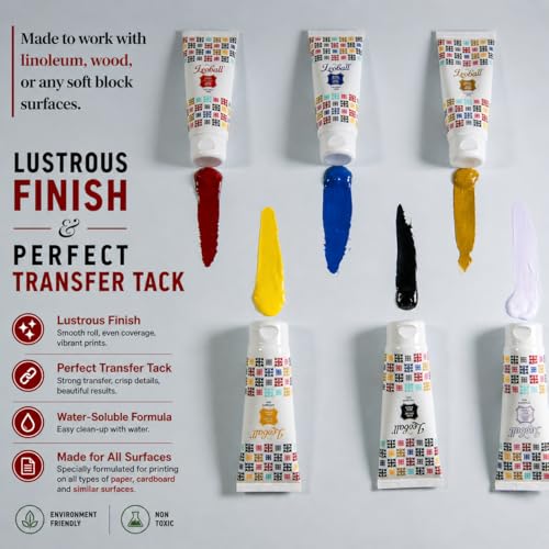 Leoball® Water-Soluble Block Printing Ink Starter Set, 6 Bold Colors with Satin Finish, 1.25-Ounce Tubes