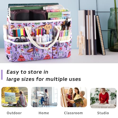 Craft Organizer Tote Bag with Multiple Pockets,Scrapbooking Art Storage | Portable Travel Containers for Caddy,Art and Craft Sewing Bag,Daily Use and Office Supplies Storage.Purple Circus - color: Purple Circus