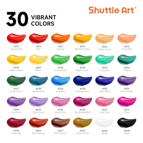 Shuttle Art Acrylic Paint Set, 30 x12ml Tubes Artist Quality Non Toxic Rich Pigments Colors Great for Kids Adults Professional Painting on Rocks Canvas Wood Clay Fabric Ceramic Crafts - color: 30 Colors, size: 0.4 Fl Oz (Pack of 30)
