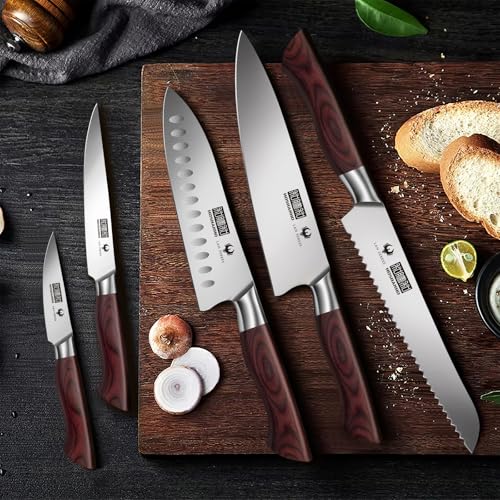 HOSHANHO 5PCS Japanese Kitchen Knife Set, Sharp Chef Knives & Wood Handle | Professional Ultra Sharp High-Carbon Stainless Steel Cooking Knife Set with Ergonomic Wood Handle, Elegant Box for Home Gift - size: 5 Pieces Knife Set