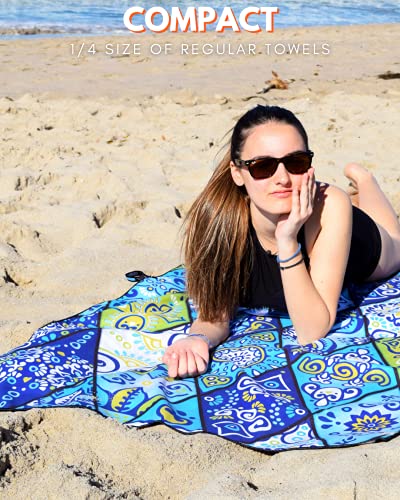 ECCOSOPHY Microfiber Beach Towel - Quick Dry, Sand Free and Oversized 71x35 | Super absorbent, lightweight, swimming, gym, extra large, pool, cruise, camping, yoga, travel, compact, carry bag, vacation - color: Mykonos