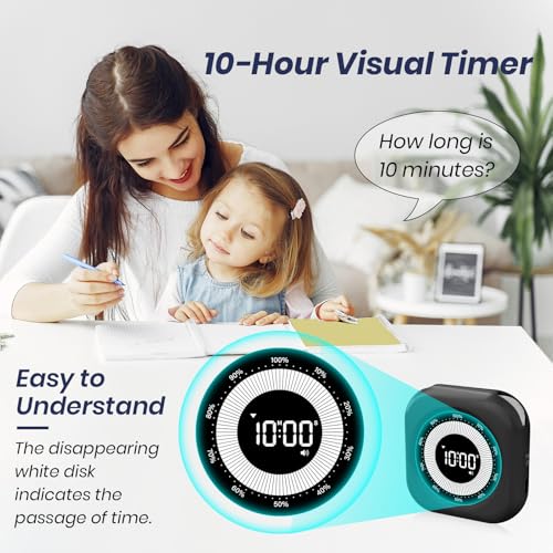 PERSUPER Visual Timer for Kids, Rechargeable 10-Hour Count Up/Down Timer | with 3 Brightness Display, 3 Volume Levels and Magnetic, Homeschool Study Tool, Large Digital Timers for Kitchen, Classroom - color: Black-1