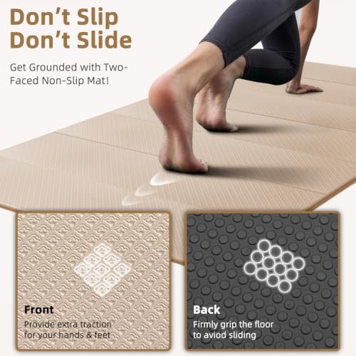 Foldable Yoga Mat 74"x47.2"x 0.4" – Large Yoga Mat - color: Beige+Black