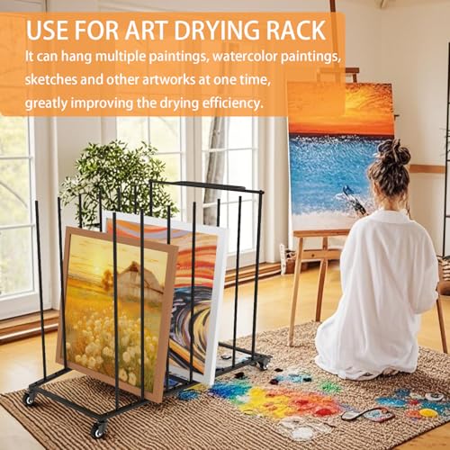 Heavy-Duty Art Storage Rack for 57" Artwork - Canvas Drying Rack & Mobile Display Stand with Locking Casters, Metal Frame - Organizer for Artists, Framers, Studios, Vendors