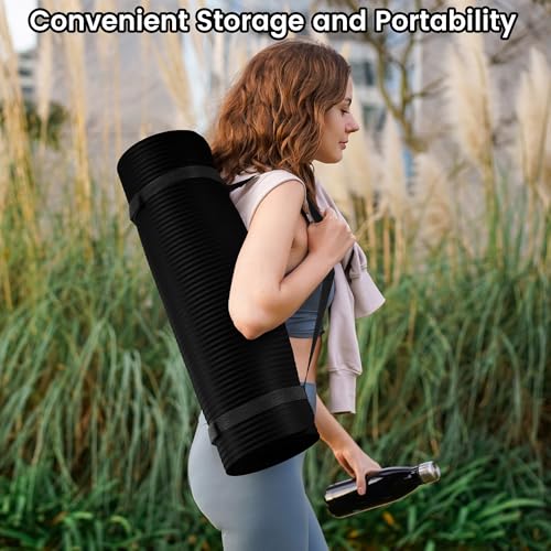 Fitvids Yoga Mat, 1/2-Inch Extra Thick High Density Exercise Mat, Anti-Tear Exercise Yoga Mat with Carrying Strap, Suitable for Various Yoga Exercises - color: Midnight