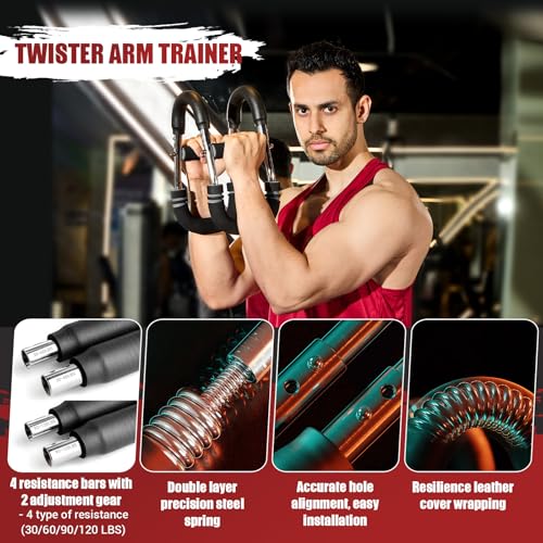 Twister Arm Trainer, 30-120 lbs Adjustable Chest Workout Equipment | 4 Spring & Poster for Men & Women, Detachable Power Twister Home Fitness Equipment for Enhancing Upper Body Muscle - color: Grey