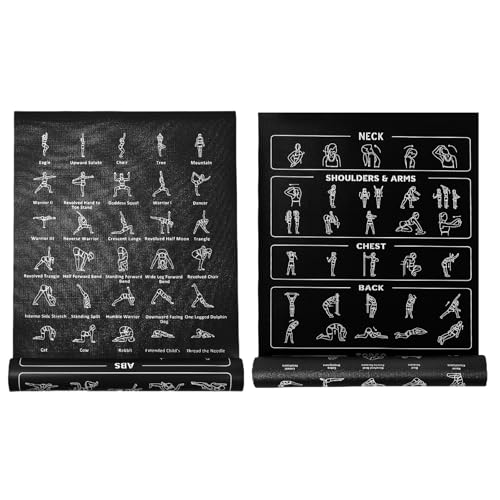 Instructional Yoga Mat with Poses and Stretches Printed On It - color: 블랙.