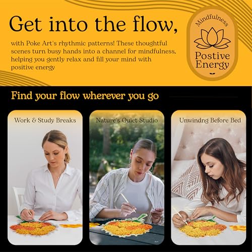Unwynd Poke Art Marigold Flower Bouquet Kit for Adults, Women and Teens | Hobby activity, brain puzzles, adult, 12 illustration sheets, 12 pages of stickers, 12 colour pages Rubbing Plates & Supplies - style: Marigold