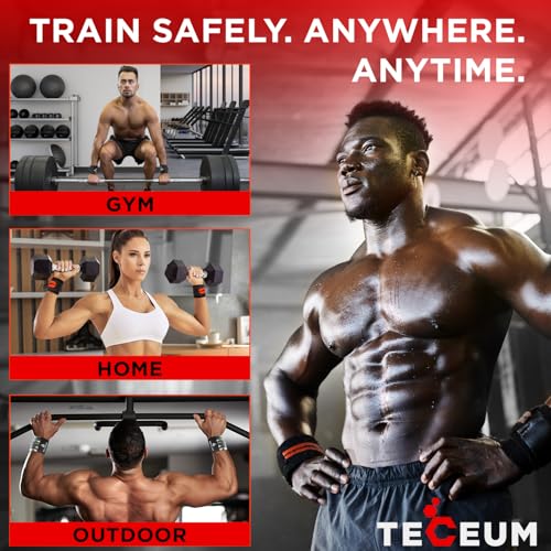 TECEUM Elastic Cotton Weightlifting Wrist Wraps with Thumb Loops, 1 Pair - color: Red, style: 12" β Beast Mode