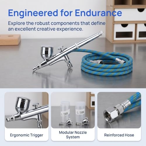 Anu Limen Dual Action Gravity Feed Airbrush Kit, 0.2/0.3/0.5mm Needle Nozzle Sprayer with 7ml/22ml Cups for Model Paint, Nails