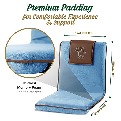 Adjustable Japanese Floor Chair with Back Support for Adults | Premium Meditation Chair for Seating, Yoga & Gaming -Folding Backjack Floor Chair with 6 Recline Positions, Thick Padding & Vegan Leather - color: Sky Blue Brown, style: Square