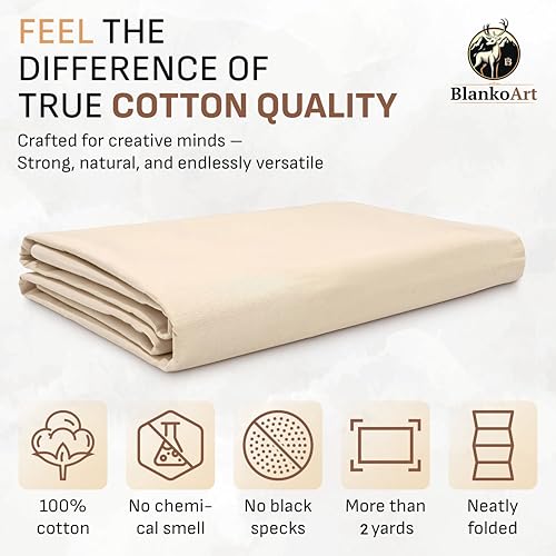 100% Cotton Canvas Fabric by the Yard, 63" x 2 Yards, 7 oz | Duck canvas fabric for painting, sewing, tote bags & DIY • One solid continuous piece • Extra length included - size: 2 Yards+ (63'' x 80'')