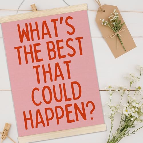 Welshower Boho Motivational Positive Poster Hanger Frame, What's the Best That Could Happen Positive Affirmations Wall Art Prints Decor for Living Room Bedroom Home Office Framed, 12x16 Inch(pink) - color: positive words15